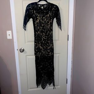 Akira black knit midi dress w/ nude slip. Size S